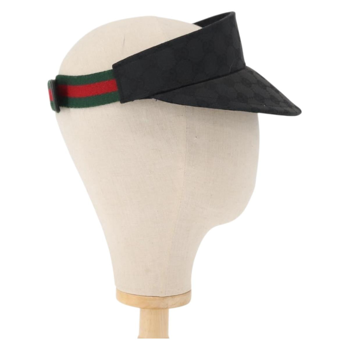 GUCCI GG Canvas Web Sherry Line Sun Visor S Black Red Auth 121306