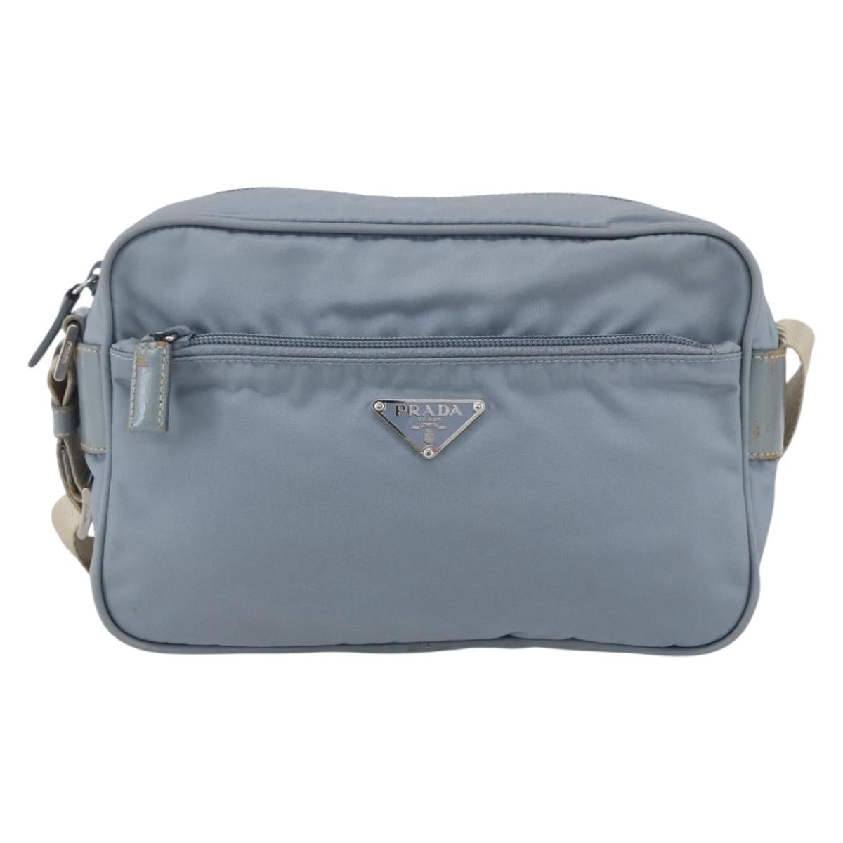 PRADA Shoulder Bag Nylon Light Blue Silver Auth 121317