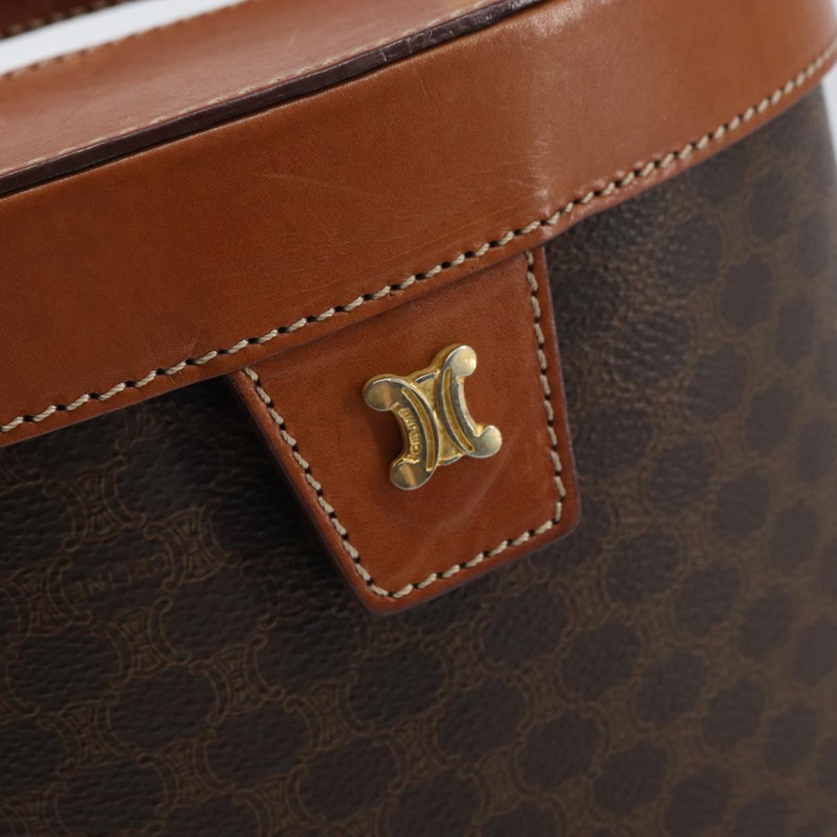CELINE Macadam Canvas Vanity Pouch PVC Leather Brown Gold Auth 121321