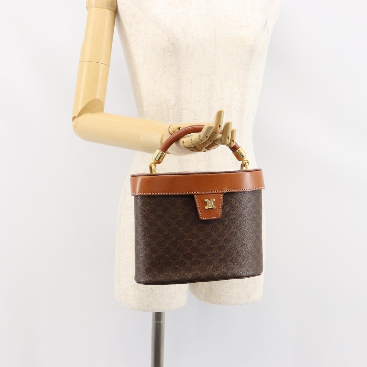 CELINE Macadam Canvas Vanity Pouch PVC Leather Brown Gold Auth 121321