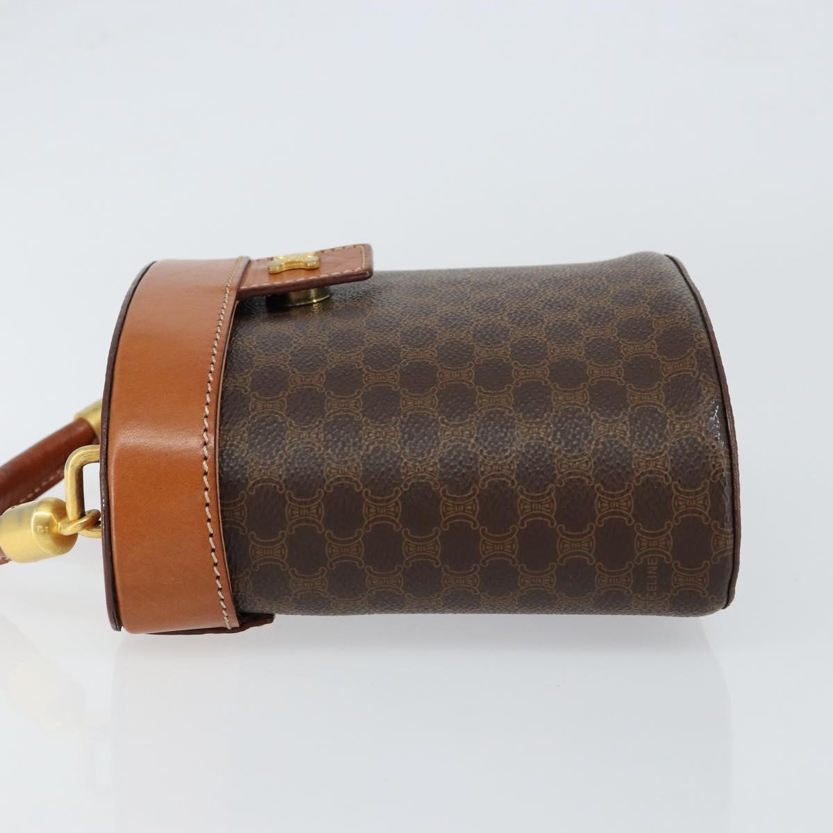 CELINE Macadam Canvas Vanity Pouch PVC Leather Brown Gold Auth 121321