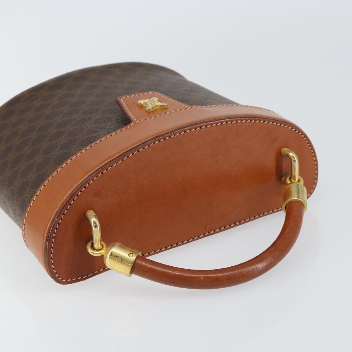 CELINE Macadam Canvas Vanity Pouch PVC Leather Brown Gold Auth 121321