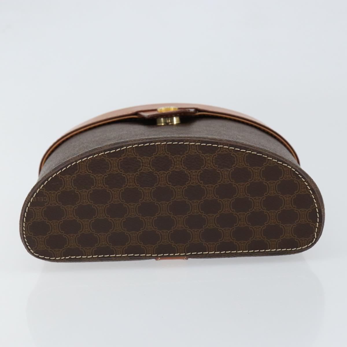 CELINE Macadam Canvas Vanity Pouch PVC Leather Brown Gold Auth 121321