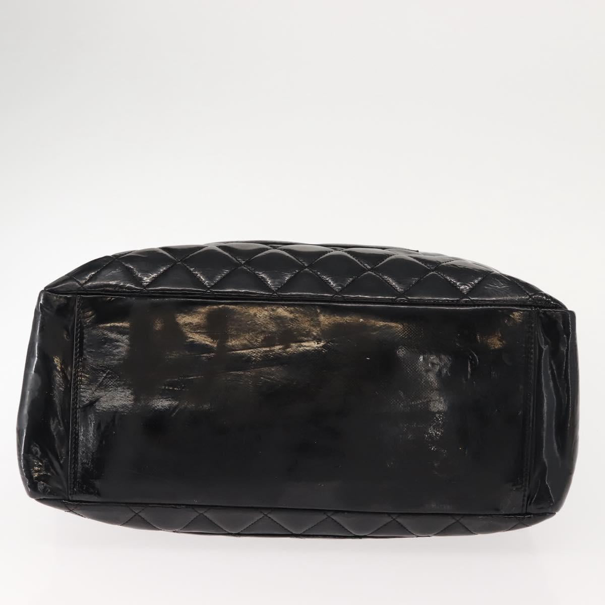 CHANEL Chain Tote Bag Enamel Black Silver CC Auth 121328V