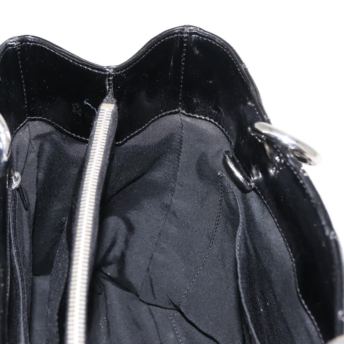 CHANEL Chain Tote Bag Enamel Black Silver CC Auth 121328V