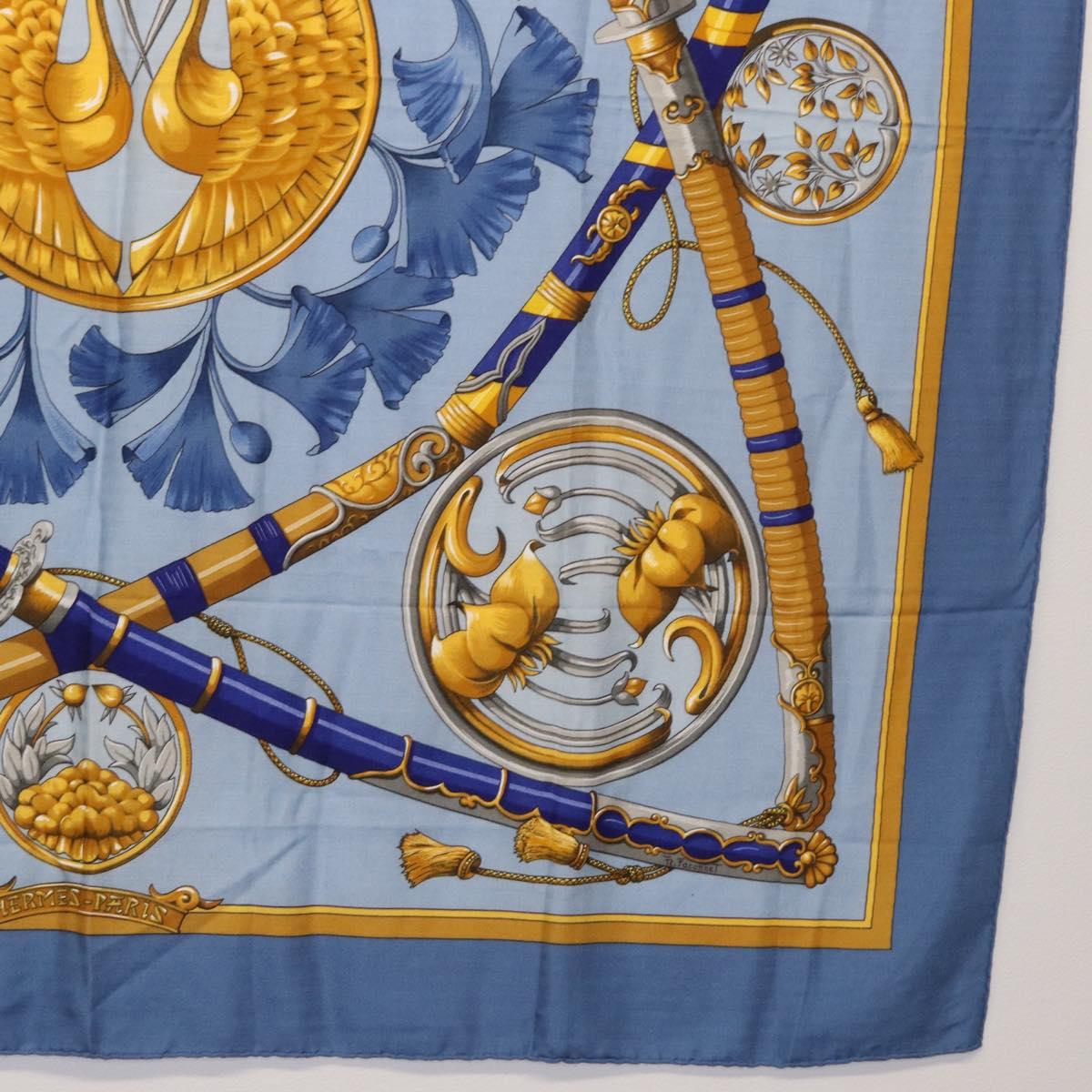 HERMES Carre 140 Scarf Silk Cashmere Light Blue Auth 121330V