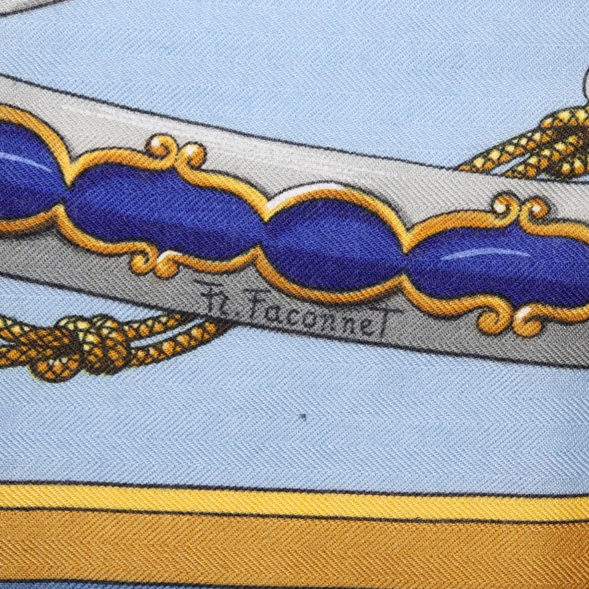 HERMES Carre 140 Scarf Silk Cashmere Light Blue Auth 121330V