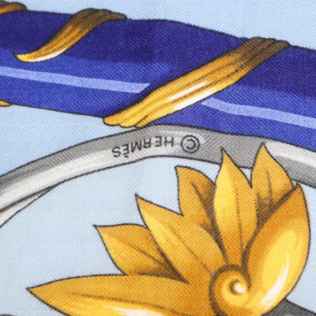 HERMES Carre 140 Scarf Silk Cashmere Light Blue Auth 121330V