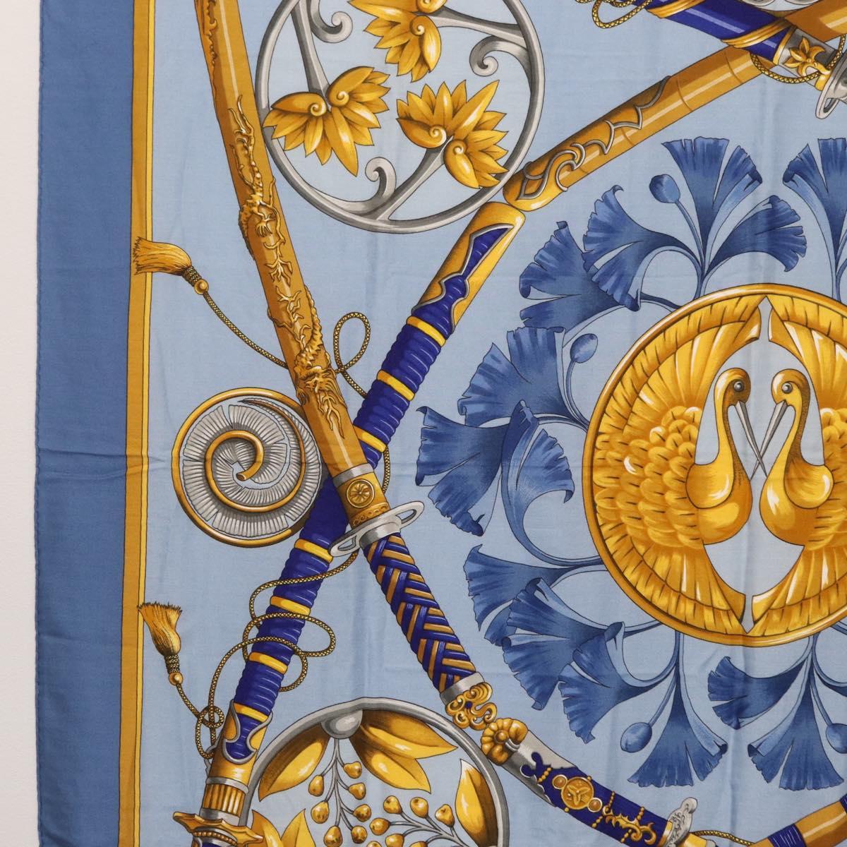 HERMES Carre 140 Scarf Silk Cashmere Light Blue Auth 121330V