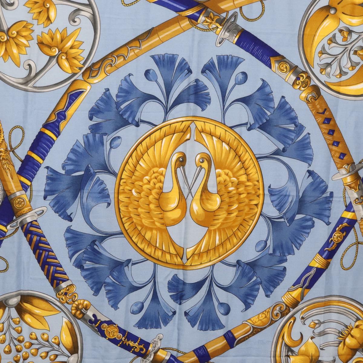 HERMES Carre 140 Scarf Silk Cashmere Light Blue Auth 121330V