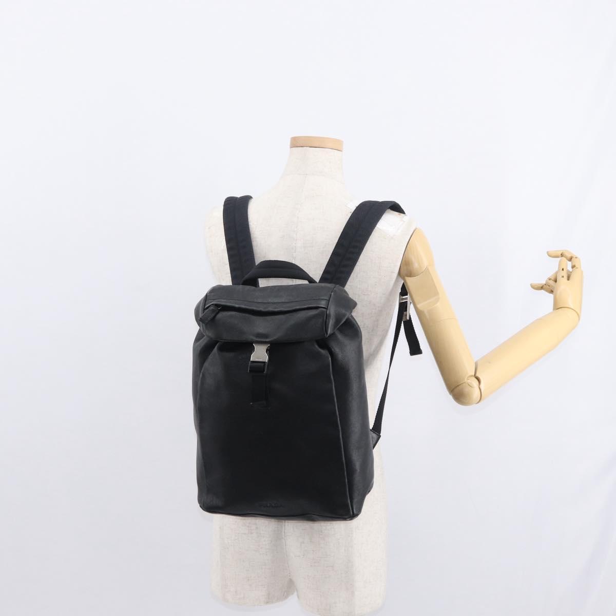 PRADA Backpack Leather Black Silver Auth 121332