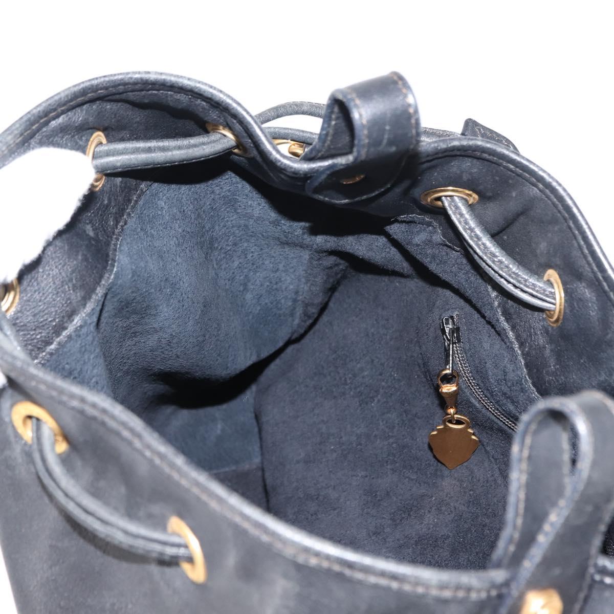 GUCCI Shoulder Bag Leather Black Gold Auth 121343