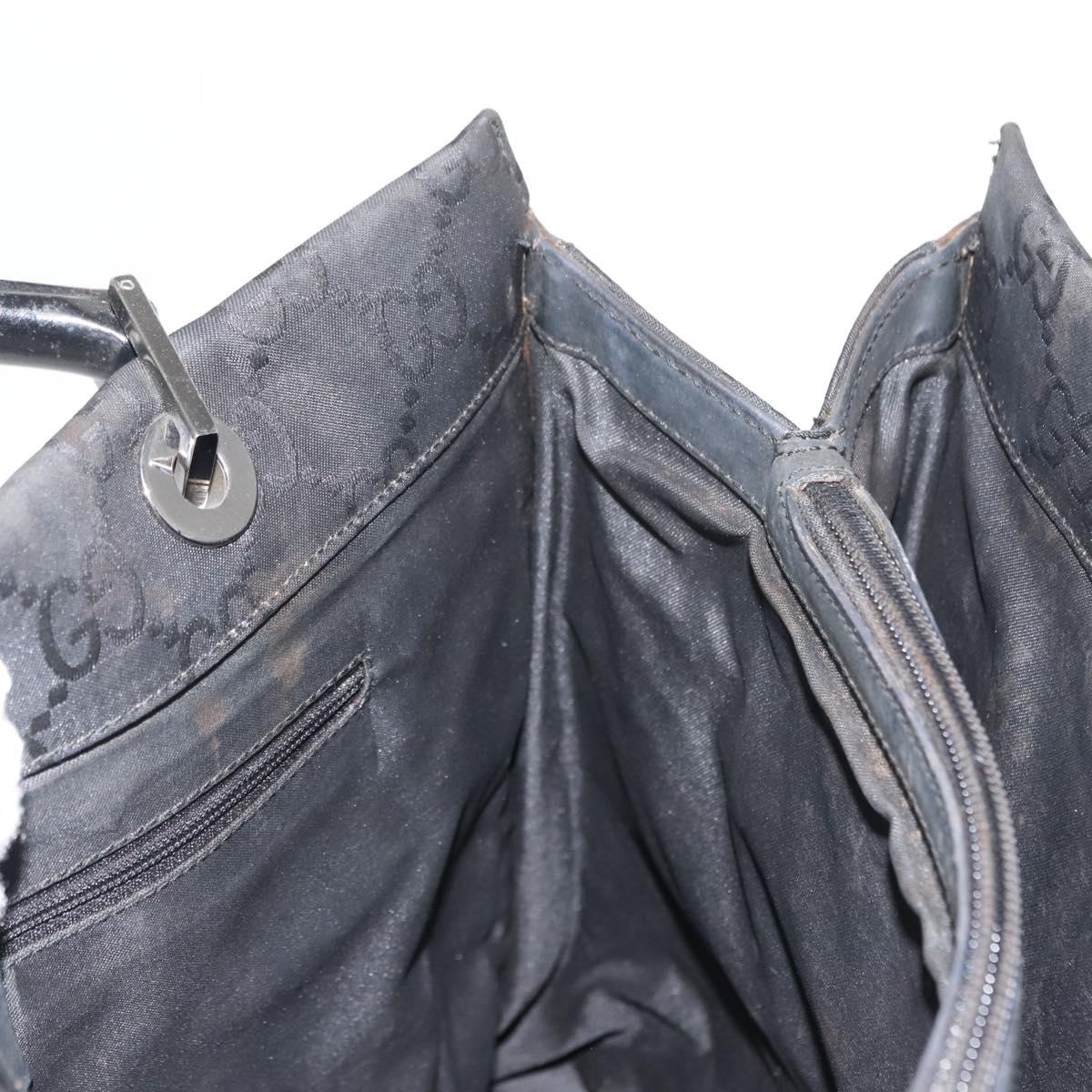 GUCCI GG Canvas Bamboo Hand Bag Nylon Black Silver 0021010 Auth 121344