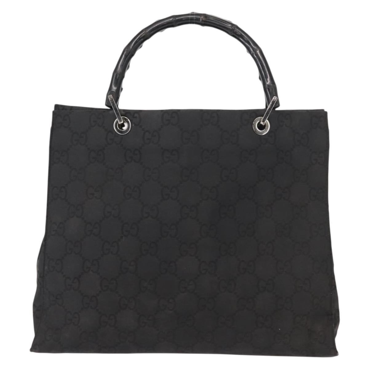 GUCCI GG Canvas Bamboo Hand Bag Nylon Black Silver 0021010 Auth 121344