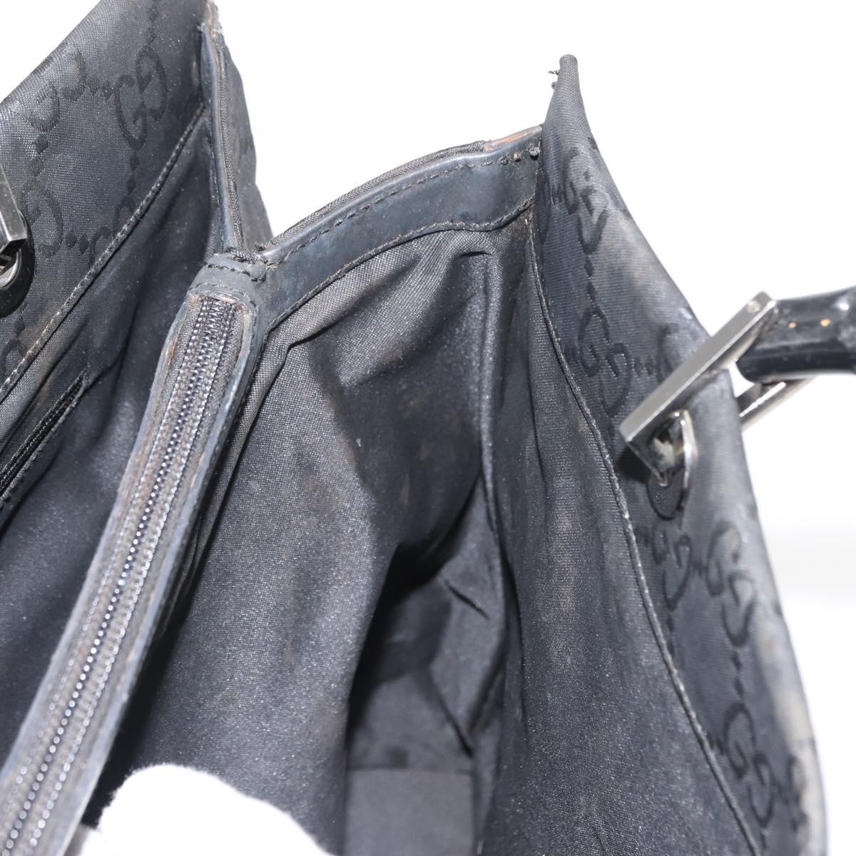 GUCCI GG Canvas Bamboo Hand Bag Nylon Black Silver 0021010 Auth 121344