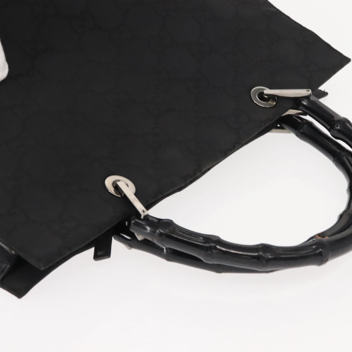 GUCCI GG Canvas Bamboo Hand Bag Nylon Black Silver 0021010 Auth 121344