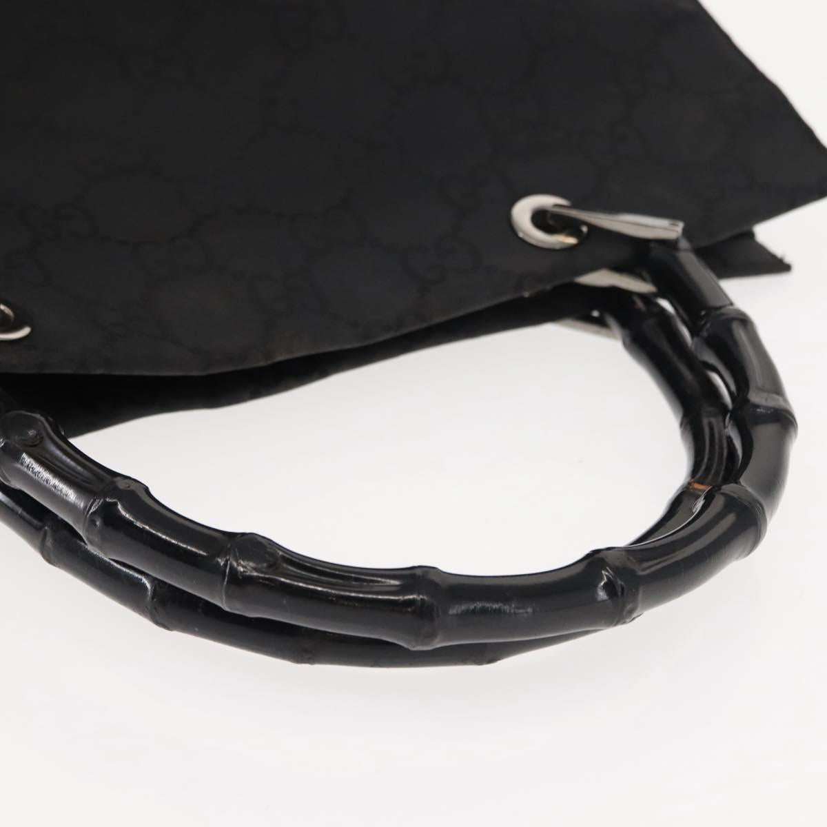 GUCCI GG Canvas Bamboo Hand Bag Nylon Black Silver 0021010 Auth 121344