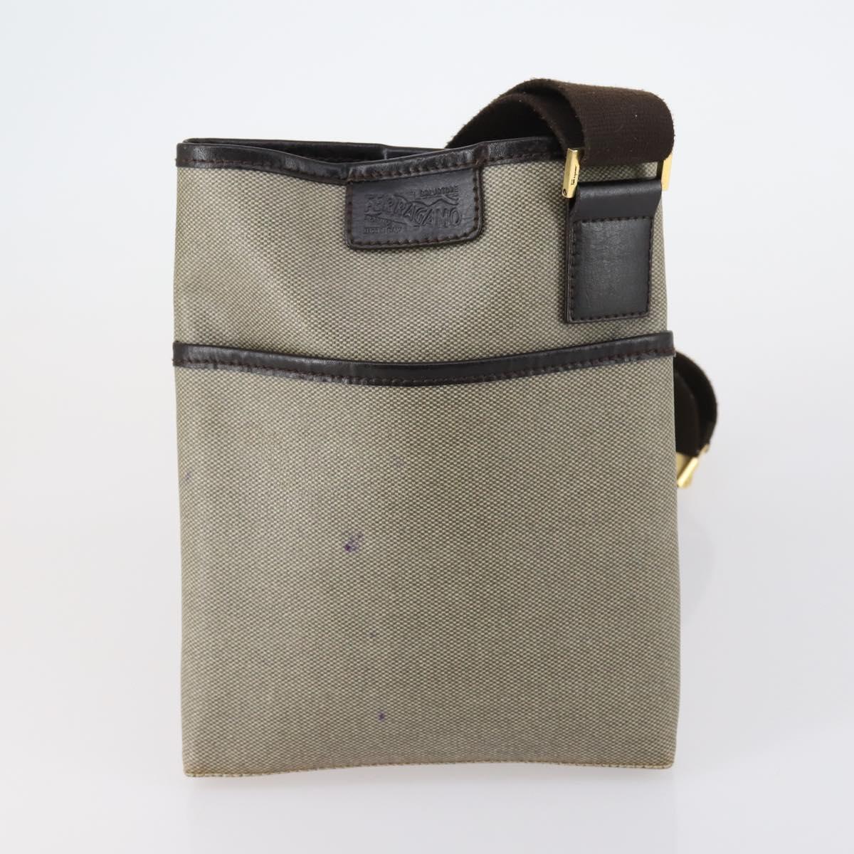 Salvatore Ferragamo Shoulder Bag PVC Nylon 2 Set Beige Black Auth 121346