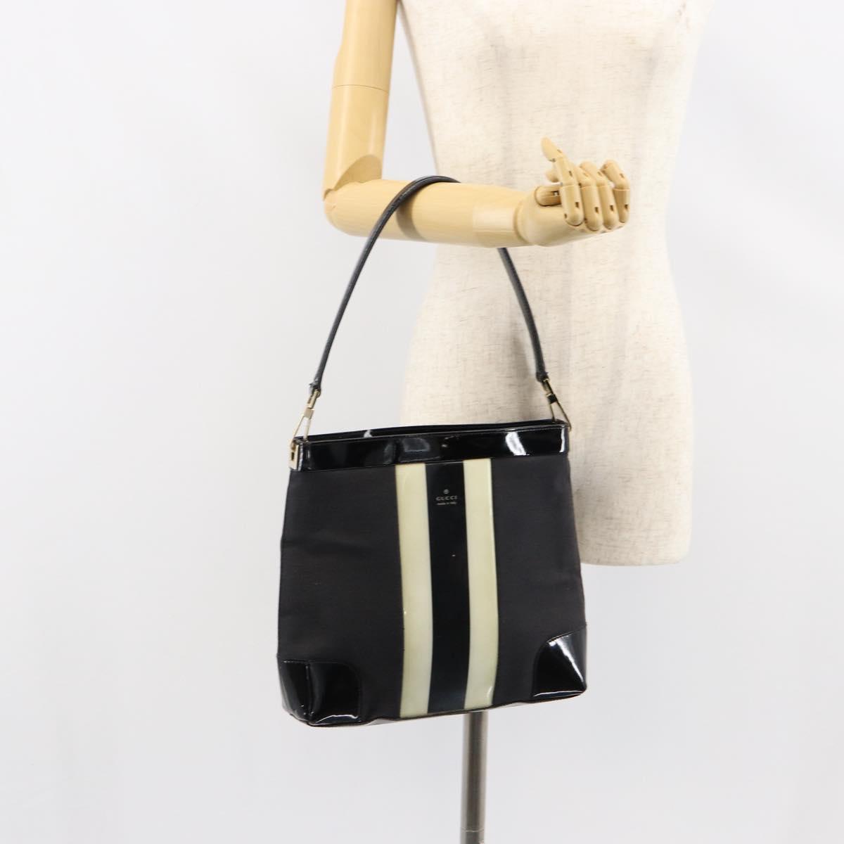 GUCCI Shoulder Bag Enamel Canvas Black Gold 001 4231 Auth 121347