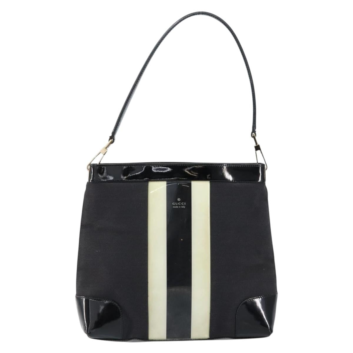 GUCCI Shoulder Bag Enamel Canvas Black Gold 001 4231 Auth 121347