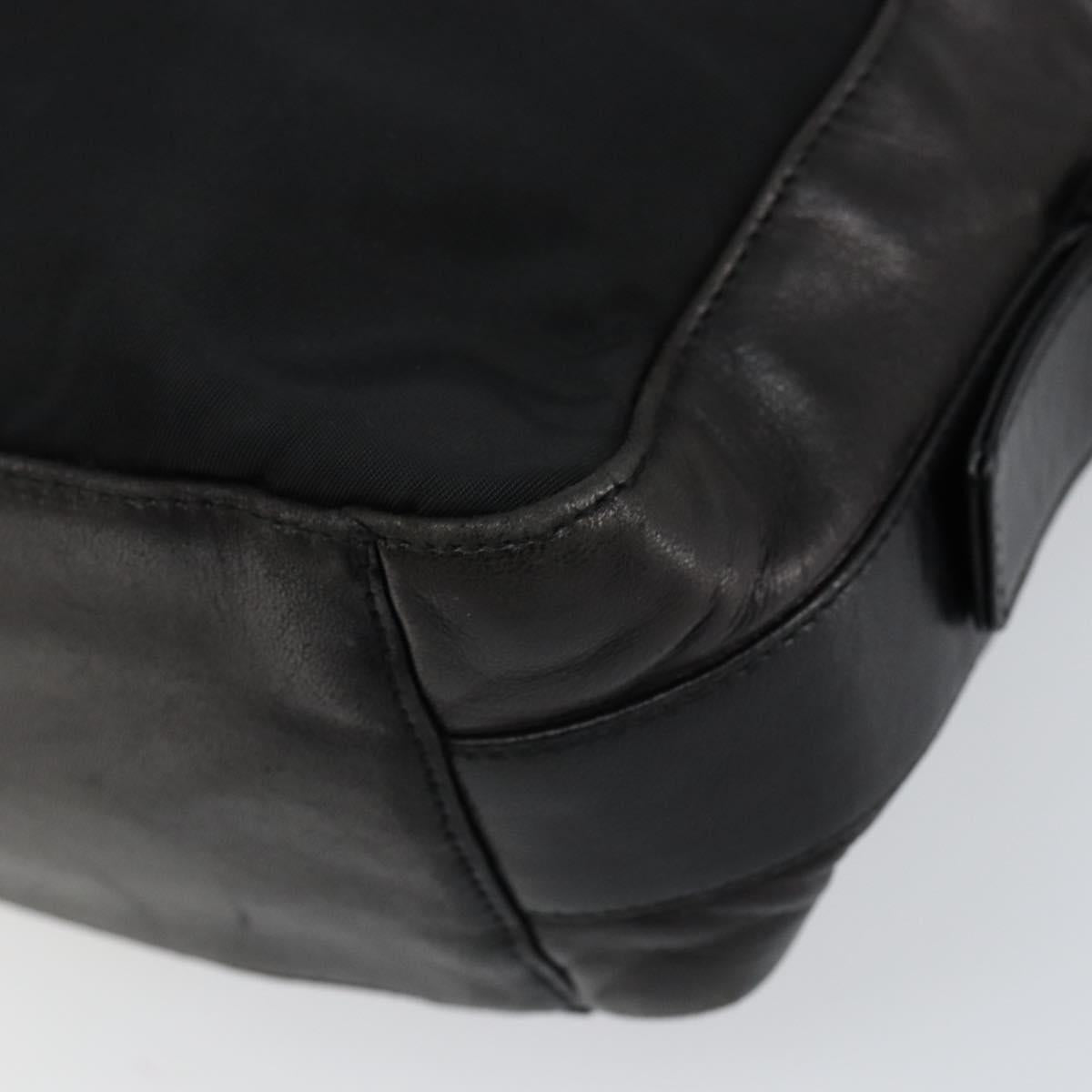 PRADA Shoulder Bag Nylon Leather Black Silver Auth 121352