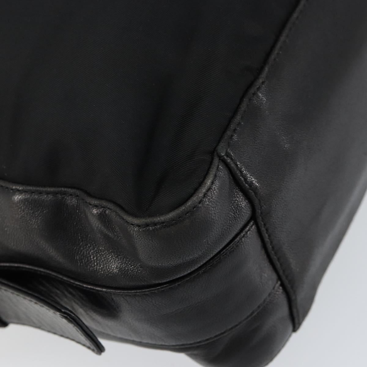 PRADA Shoulder Bag Nylon Leather Black Silver Auth 121352