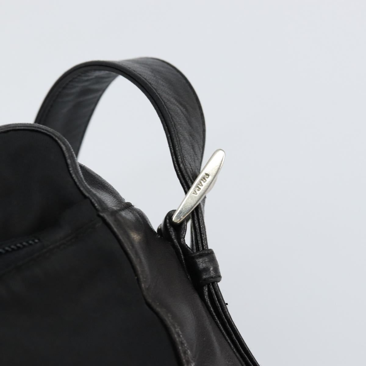 PRADA Shoulder Bag Nylon Leather Black Silver Auth 121352