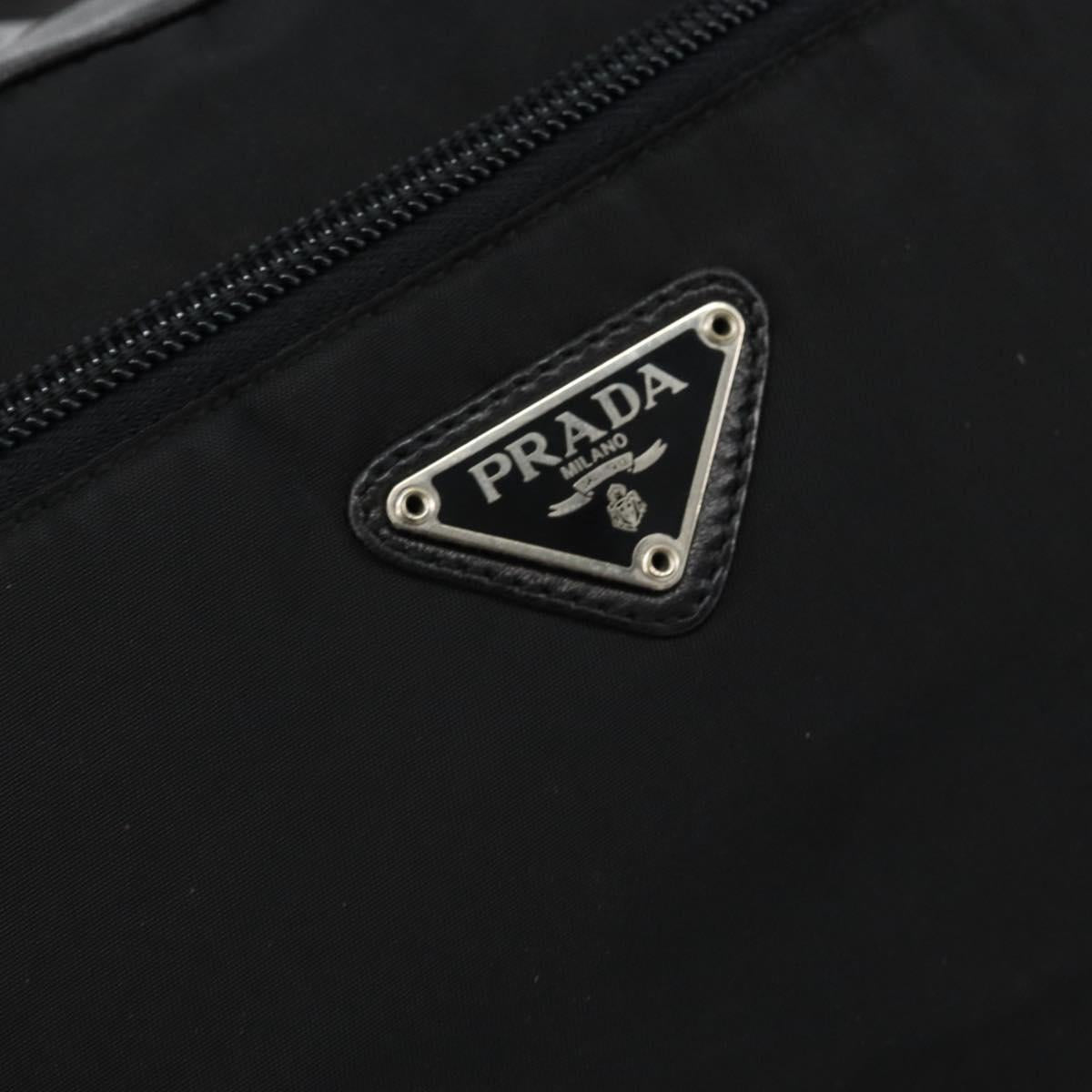 PRADA Shoulder Bag Nylon Leather Black Silver Auth 121352