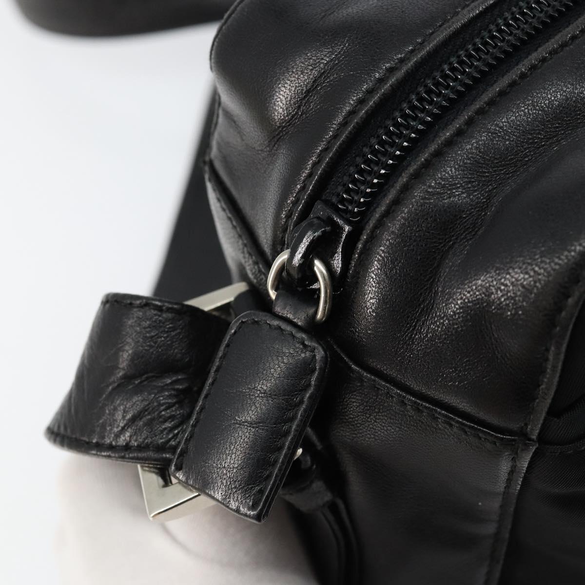 PRADA Shoulder Bag Nylon Leather Black Silver Auth 121352