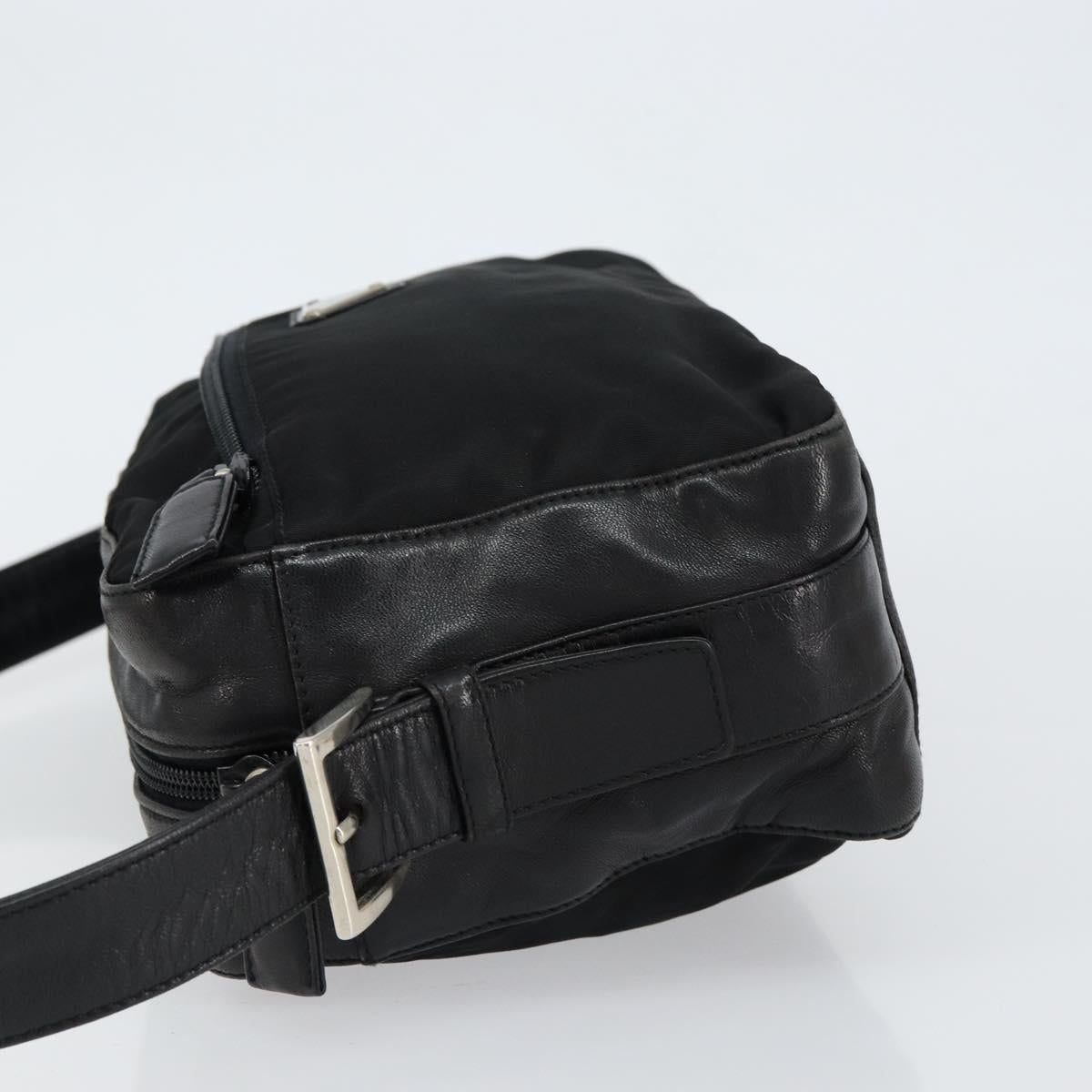 PRADA Shoulder Bag Nylon Leather Black Silver Auth 121352
