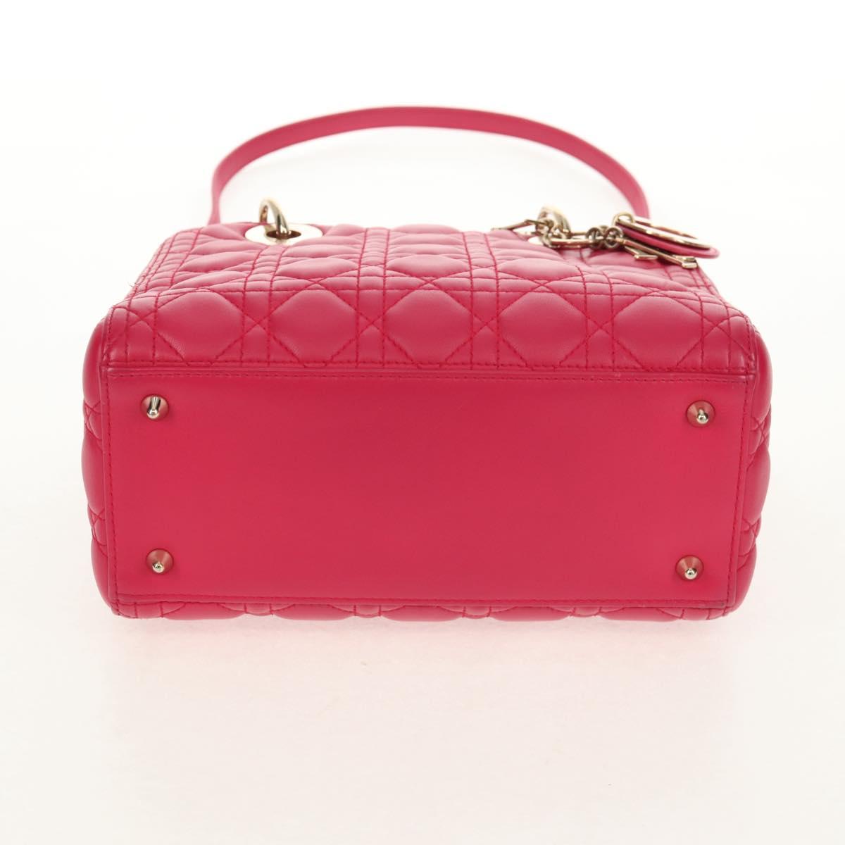 Christian Dior Canage Lady Dior Hand Bag Lamb Skin 2way Pink Gold Auth 121358V