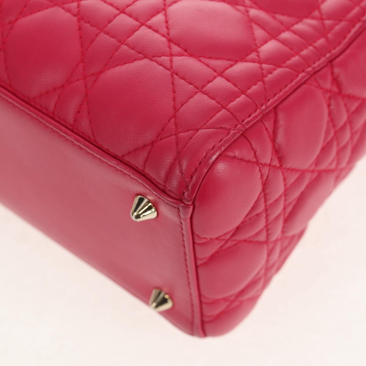 Christian Dior Canage Lady Dior Hand Bag Lamb Skin 2way Pink Gold Auth 121358V