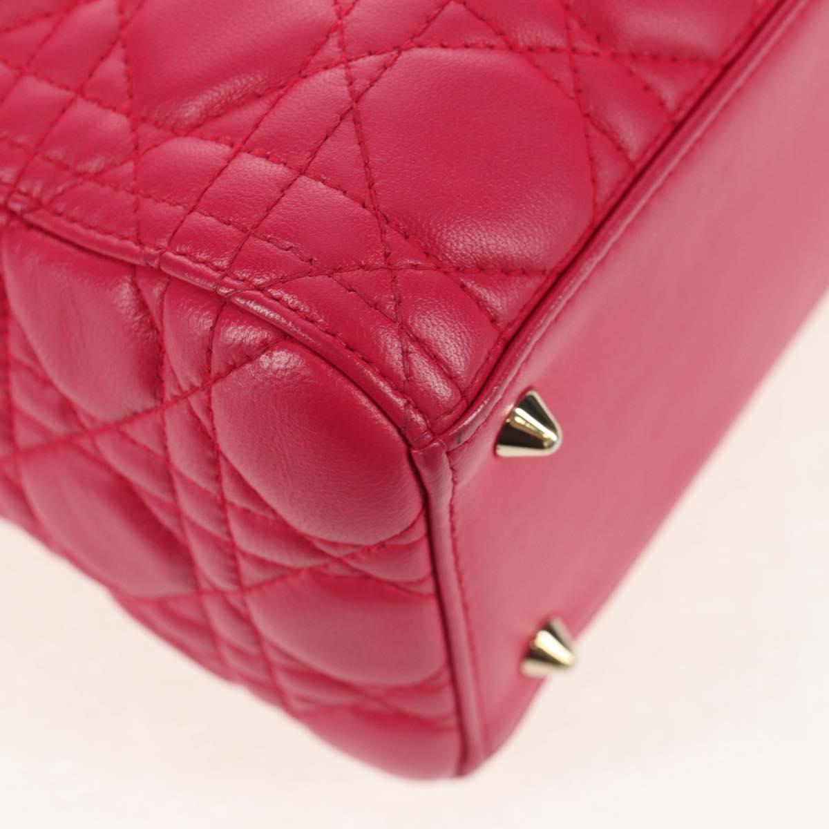 Christian Dior Canage Lady Dior Hand Bag Lamb Skin 2way Pink Gold Auth 121358V