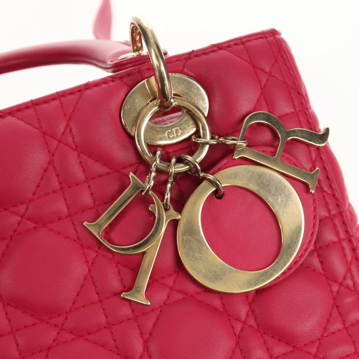 Christian Dior Canage Lady Dior Hand Bag Lamb Skin 2way Pink Gold Auth 121358V