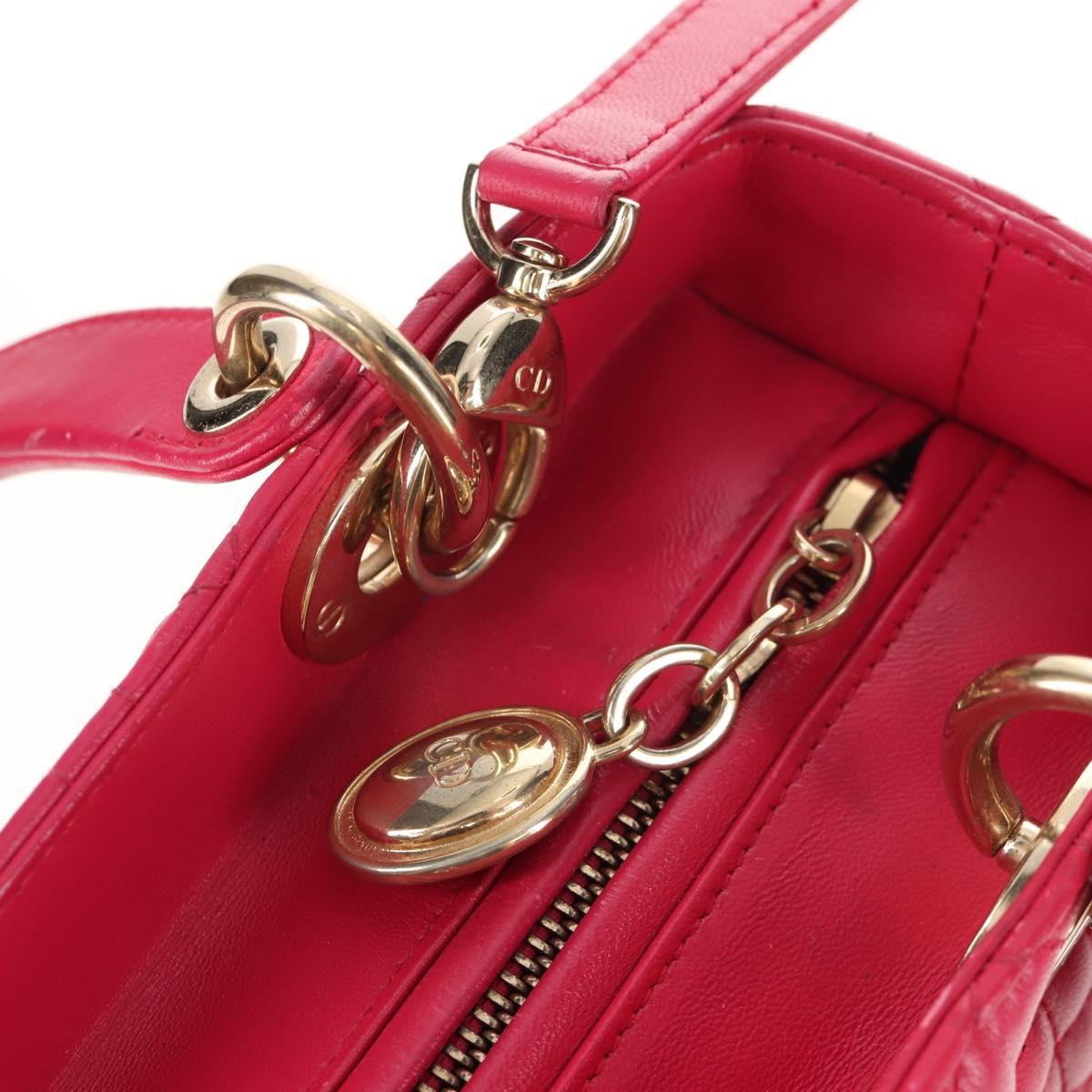 Christian Dior Canage Lady Dior Hand Bag Lamb Skin 2way Pink Gold Auth 121358V