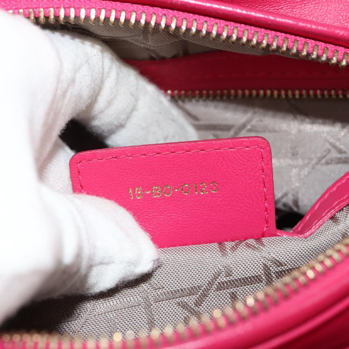 Christian Dior Canage Lady Dior Hand Bag Lamb Skin 2way Pink Gold Auth 121358V