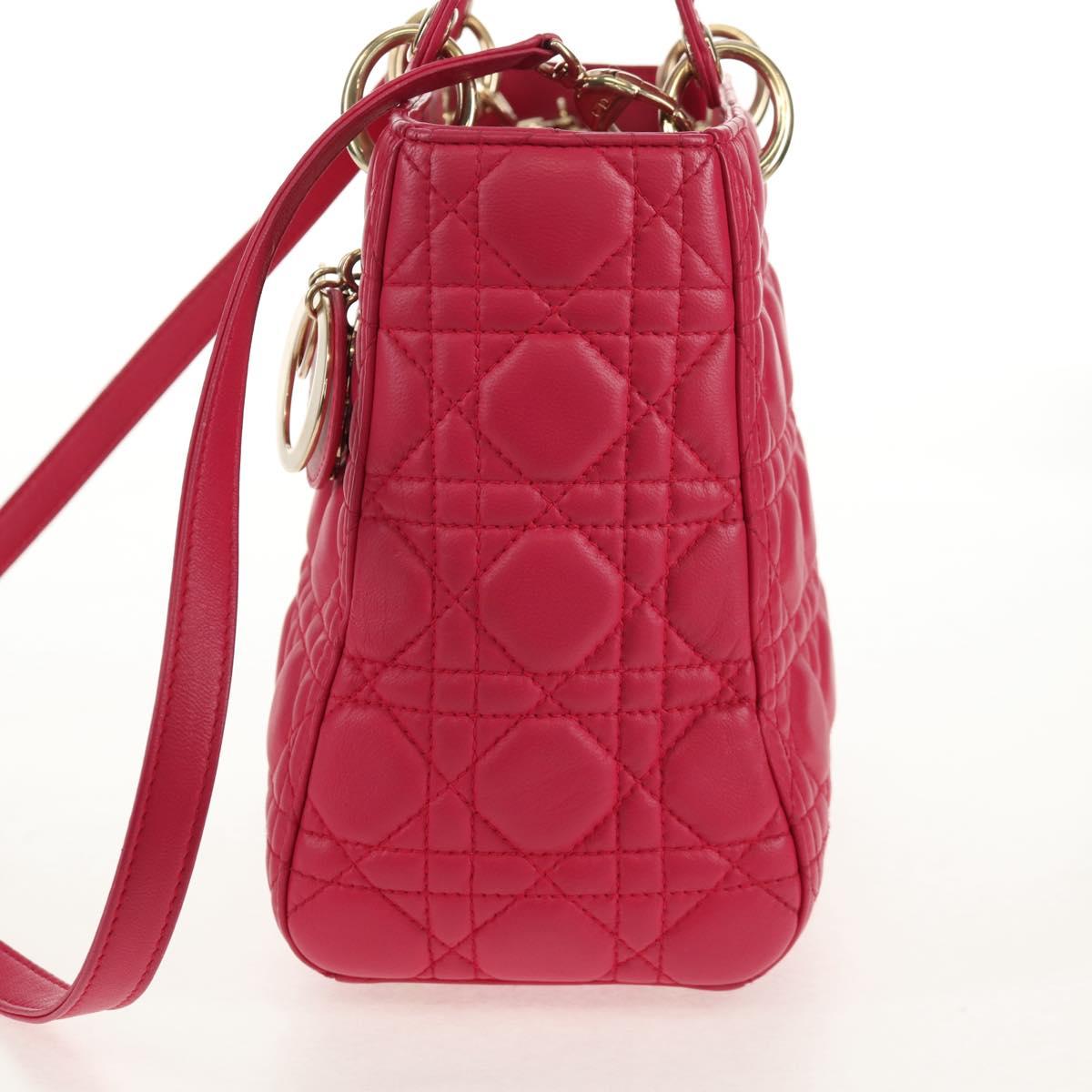 Christian Dior Canage Lady Dior Hand Bag Lamb Skin 2way Pink Gold Auth 121358V