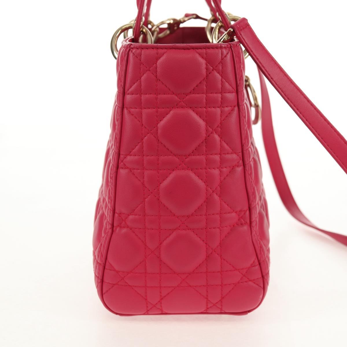 Christian Dior Canage Lady Dior Hand Bag Lamb Skin 2way Pink Gold Auth 121358V