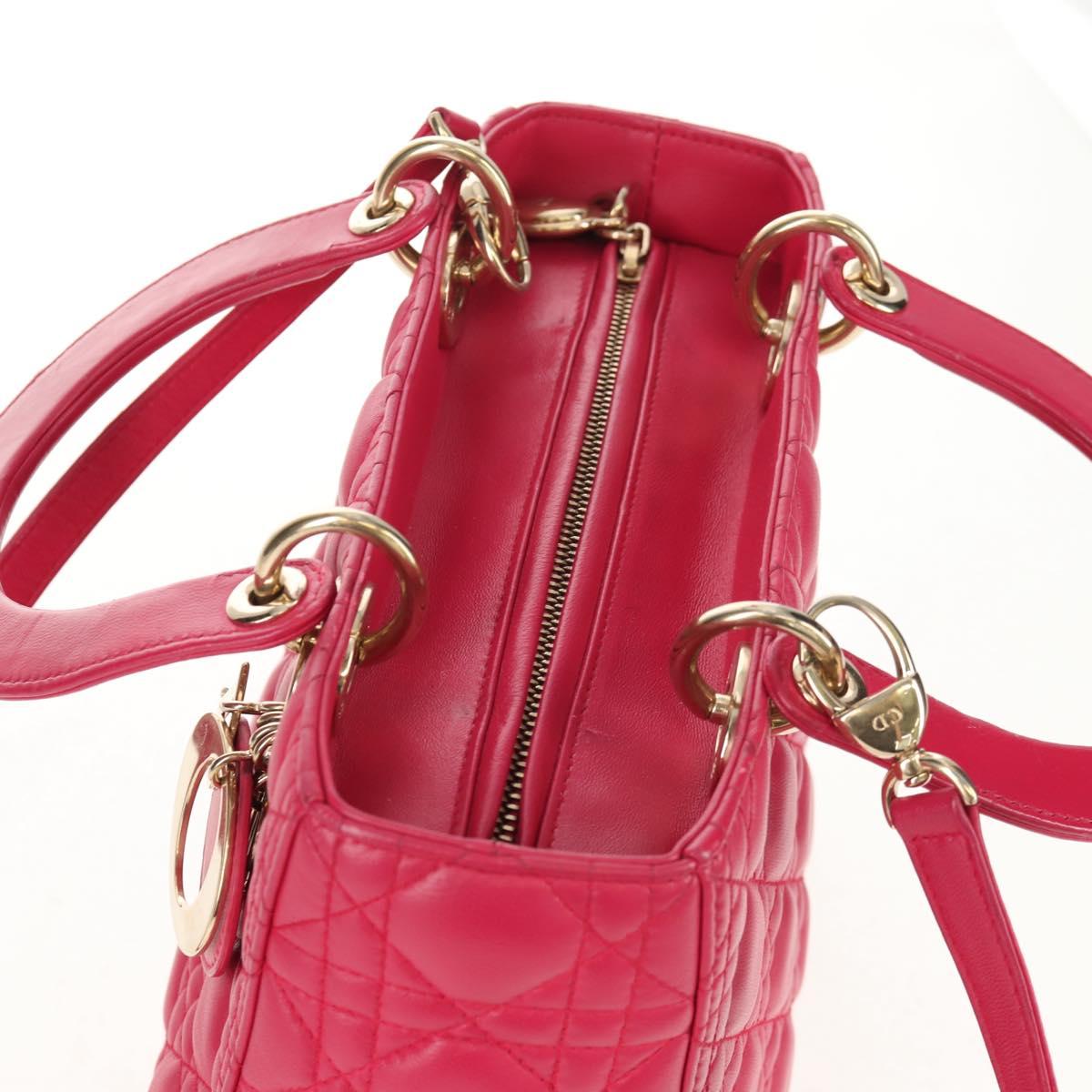 Christian Dior Canage Lady Dior Hand Bag Lamb Skin 2way Pink Gold Auth 121358V