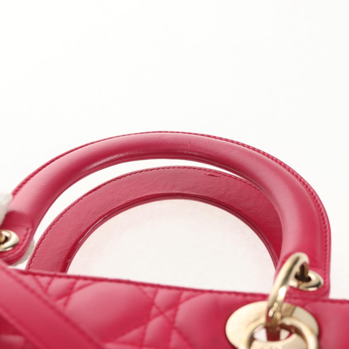 Christian Dior Canage Lady Dior Hand Bag Lamb Skin 2way Pink Gold Auth 121358V