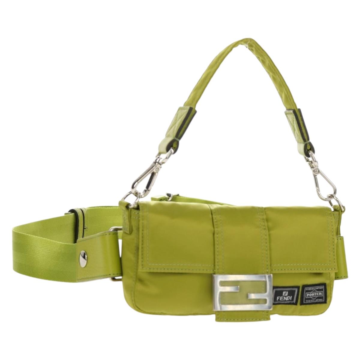 FENDI POTER Shoulder Bag Nylon 2way Green Silver Auth 121360M