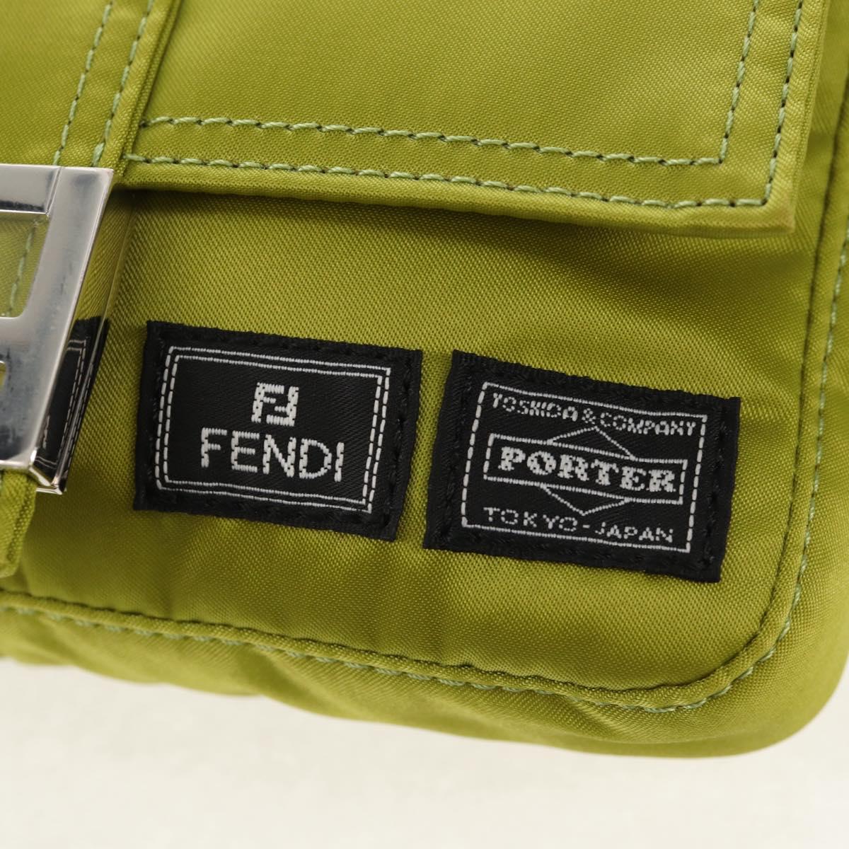 FENDI POTER Shoulder Bag Nylon 2way Green Silver Auth 121360M