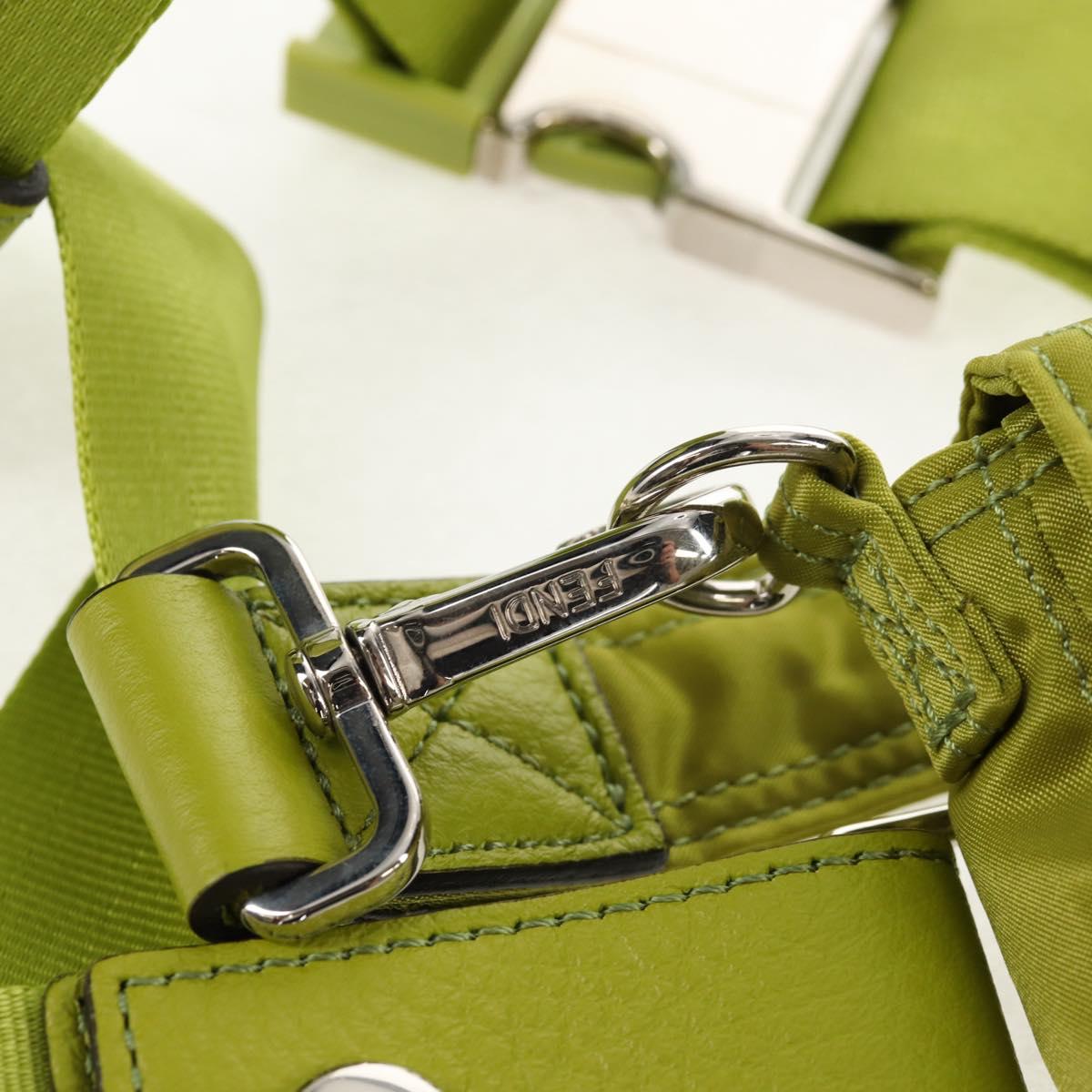 FENDI POTER Shoulder Bag Nylon 2way Green Silver Auth 121360M