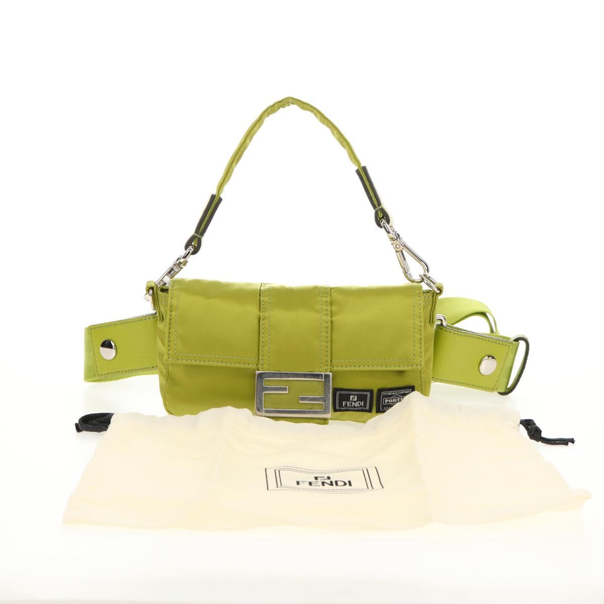 FENDI POTER Shoulder Bag Nylon 2way Green Silver Auth 121360M