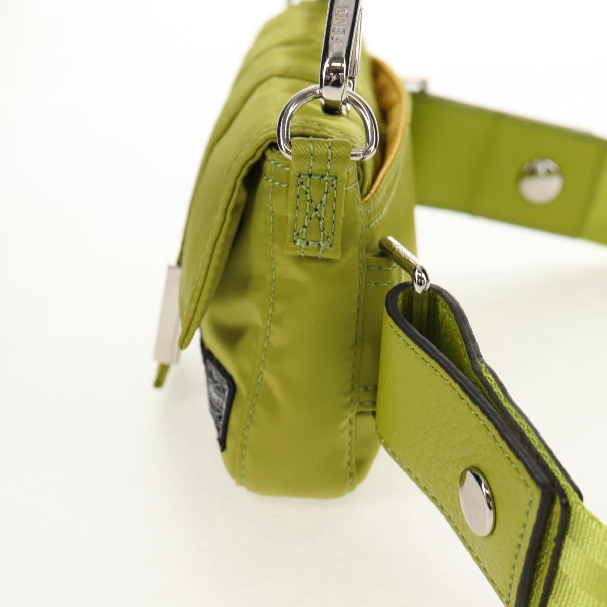 FENDI POTER Shoulder Bag Nylon 2way Green Silver Auth 121360M