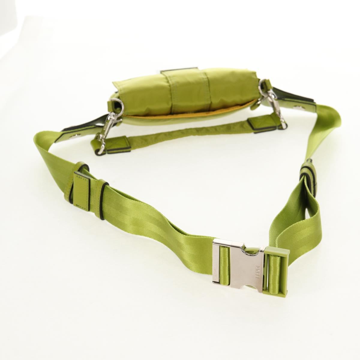 FENDI POTER Shoulder Bag Nylon 2way Green Silver Auth 121360M