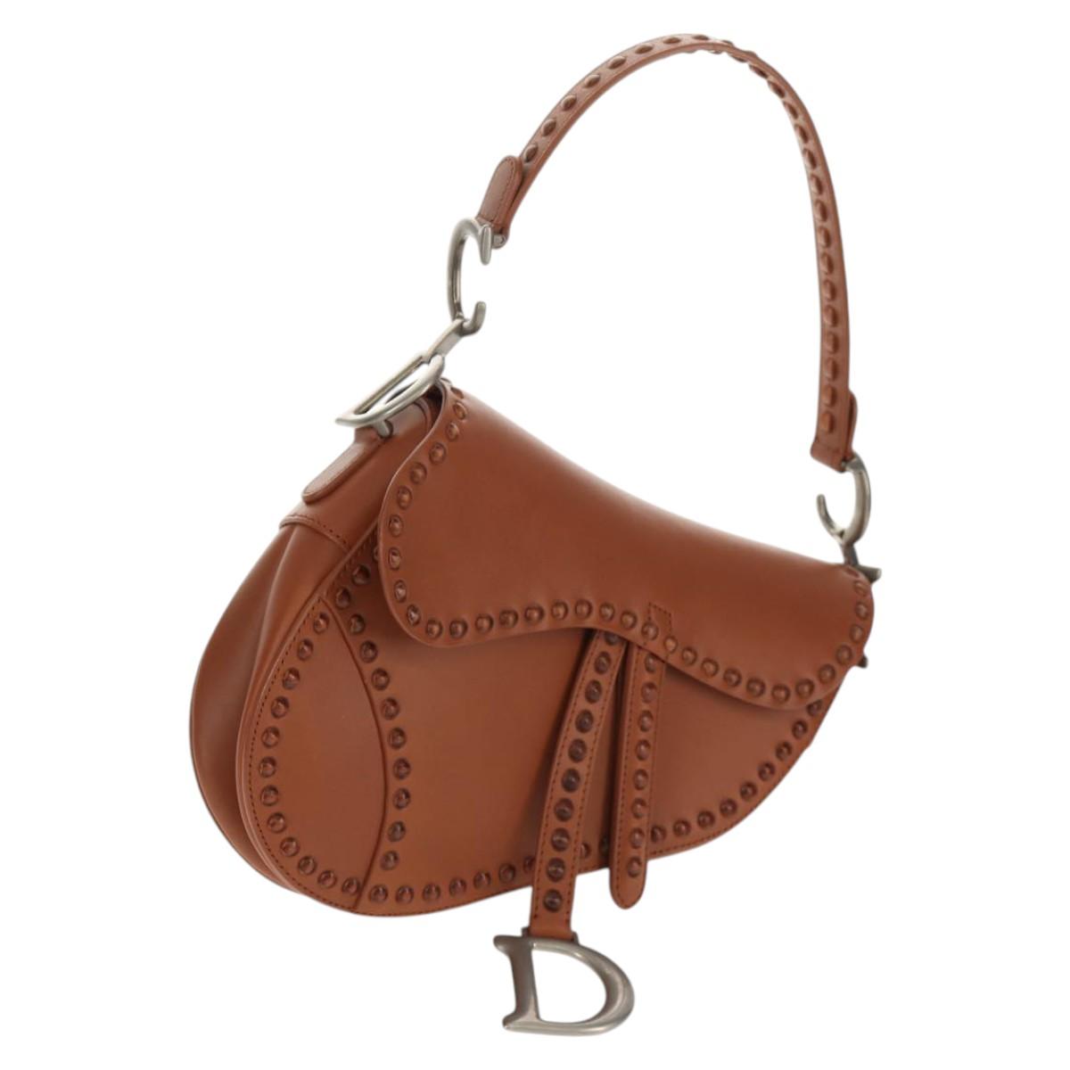 Christian Dior Saddle bag Shoulder Bag Leather Beige Auth 121361M