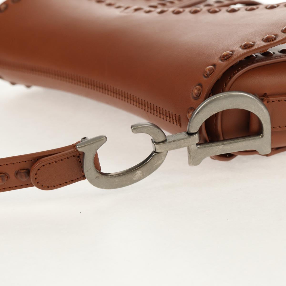 Christian Dior Saddle bag Shoulder Bag Leather Beige Auth 121361M