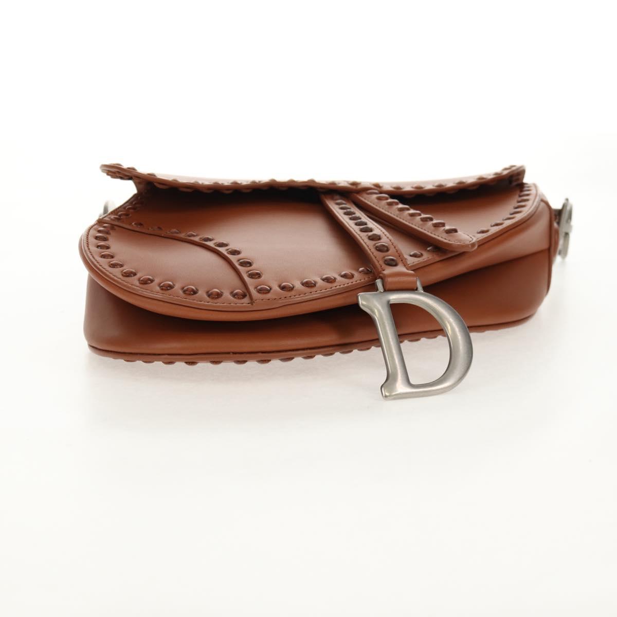 Christian Dior Saddle bag Shoulder Bag Leather Beige Auth 121361M