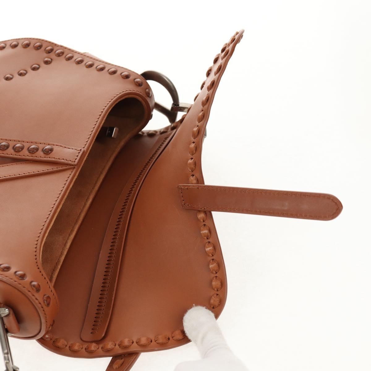 Christian Dior Saddle bag Shoulder Bag Leather Beige Auth 121361M